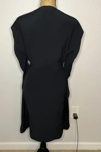 All Saints Womens Greta Black Japanese Cloth Silky Tie Waist V Neck Dress size 4
