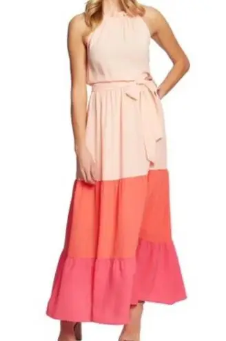 CeCe NWT! Women’s ruffled color block maxi dress Small