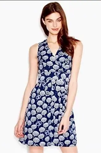 Maison Jules Women’s Navy Blue Umbrella Preppy Sun V Neck Dress Size Medium