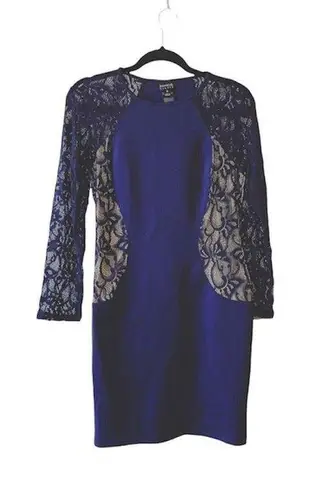 Enfocus Studio Navy & Tan Inset Lace Bodycon Mini Dress