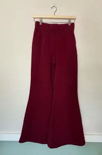 Women's Les Tien Bella Bell Bottom STRUCTURED FLEECE Sweatpants burgundy XS Red