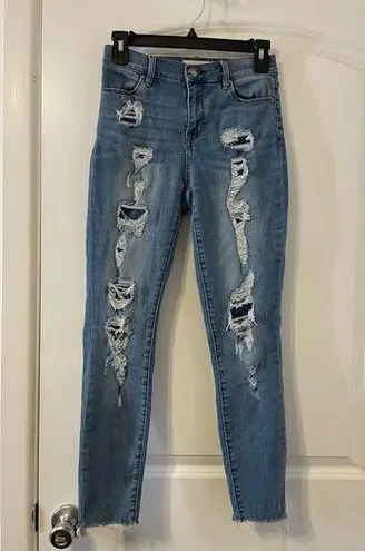 PacSun  Light Wash Mid Rise Distressed Destroyed Ankle Jeans, Size 25