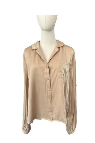 Crescent Tan Blouse Large Style CT7113 Lightweight Satin Look Top