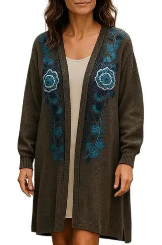 Johnny Was Rosa Draped Cardigan Embroidered Open Waterfall Sweater/tunic NWT