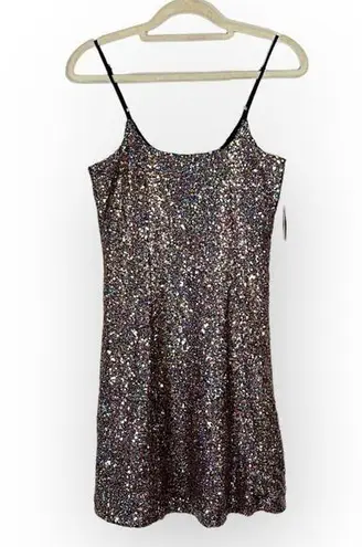 Melrose and Market Mini Dress Women's XXS Black Rainbow Sequin Sleeveless NWT