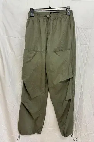 ZARA  Pull On High Waisted Elastic Waist Parachute Pants Green Women's Size XS