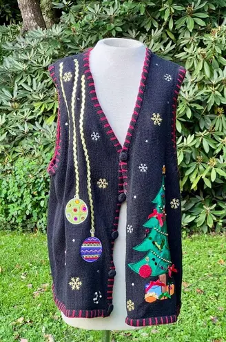 Ugly Christmas Sweater Teacher Vest Christmas Tree Holiday XL Black