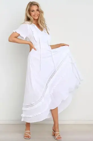 Petal and Pup Womens Chelsea White Ruffle Boho Midi Dress 0