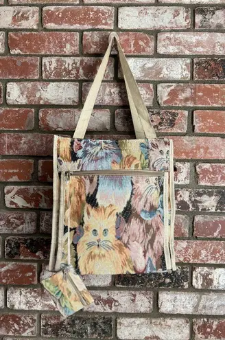 None Charming Cat Print Tote Bag With Coin Bag