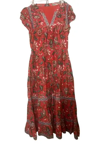 Sundance Catalog Red Floral “Fleurine Ruffle Dress” Size M Size M