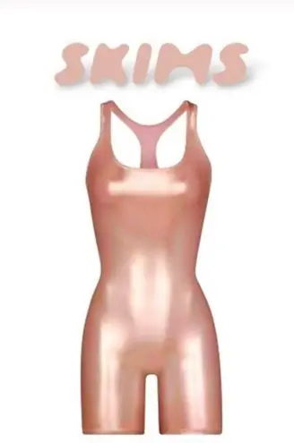 SKIMS Metallic Swim Cycle Suit - Champagne / Size S / NWT rose gold copper color