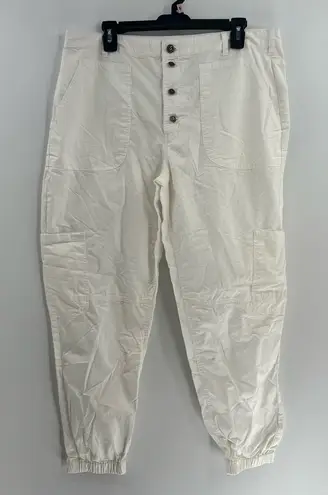 Sundance Jolienne Twill cargo joggers white size 12 relaxed fit exposed buttons