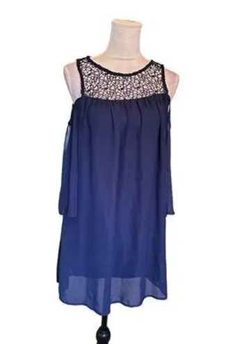 Bailey blue Navy Cold Shoulder Chiffon & Crochet Dress With Lace Sz 9 Long Sleev