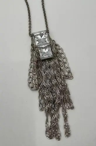 KENNETH COLE REACTION Necklace Long Metal Chain Fringe Rhinestone Jewelry Edgy Silver