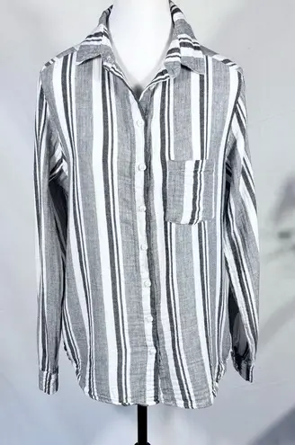 STARK X Double Layer Lightweight Gauze Cotton Button Up Striped Shirt Sz M💛 Gray Size M