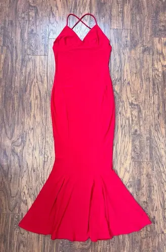 Norma Kamali • Low Back Slip Mermaid Fishtail Gown red backless strappy knit