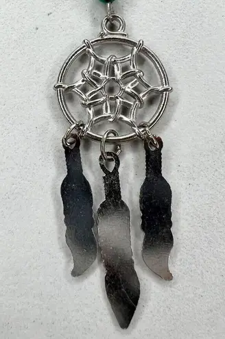 Silver Tone Faux Turquoise Beaded Dreamcatcher Keychain Keyring