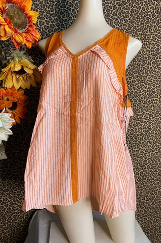 Doe & Rae ✅3/$30✅NWT  Burnt Coral Striped Sleeveless Ruffle Boho Tank Top SMALL