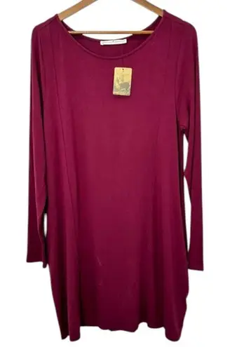 Peruvian Connection Stretch Jersey Knit Scoopneck Purple Red Longsleeve Dress