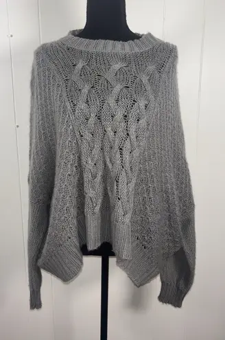 Wooden Ships Gray Open Knit Pullover Sweater Size M/L Mohair Wool Blend Crew