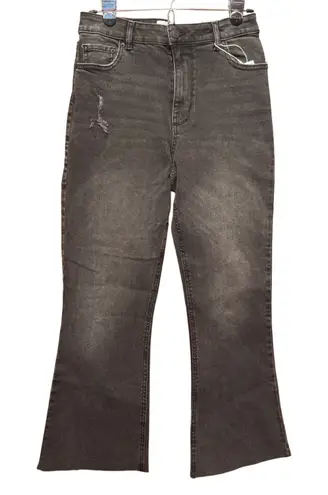 Ardene Flare Jeans Size 5 Black Wash Distressed Raw Hem High Rise Denim Gray