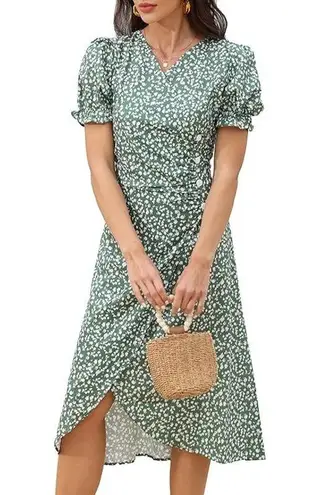 NWT ~ Women's Green Floral Calico Summer Wrap Dress ~ Size LARGE