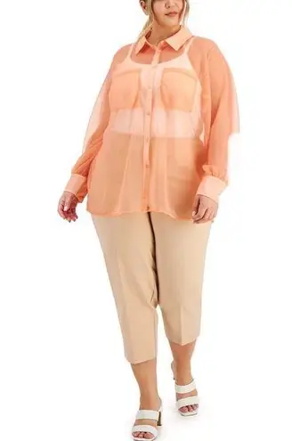 Alfani Peachy Sunrise Sheer Button Down Blouse Sz 1X