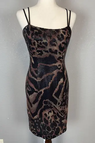 Janine Vintage Animal Print Python Paillettes Sheath Dress Size S Strappy Back