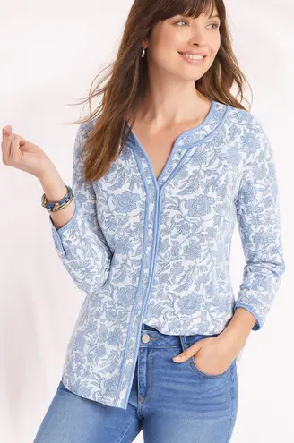 J. Jill Cotton Tencel Modal Soft Touch Knit Top Long Sleeve Sz M Tall Blue Size M