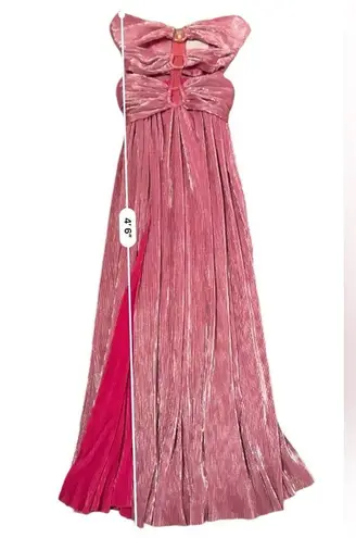 Bronx and Banco Sonny Strapless Cut Out High Slit Maxi Dress Gown in Metallic Rose