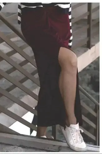 Hippie Chic 🆕 Raisin Side-Slit Maxi Skirt Burgandy M🆕