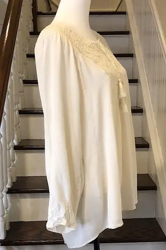 Krazy Kat Women’s Ivory Crochet Tie Front 3/4 Sleeve Blouse Sz Large NWT