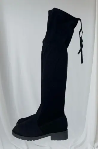 Boho Whimsygoth Faux Suede Black Flat Over The Knee Tassel Boots US 9.5 EU 40