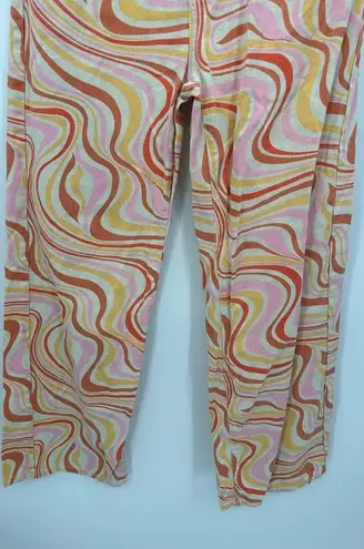 MRKT  Jeans Women LARGE Orange Pink Marble Retro Ziggy Straight Leg High-Rise