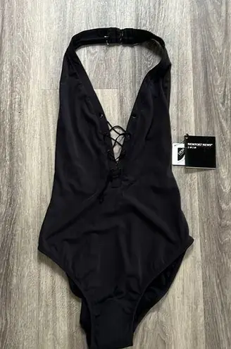 Newport News New  Black Halter Deep V Swimsuit 12