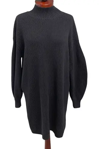 Maeve Mock Neck Ribbed Sweater Dress Sz Small Balloon Sleeve Minimalist Holiday