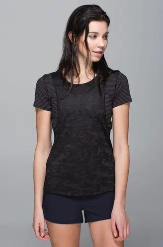 Lululemon Run For Days Short Sleeve Tee T-Shirt in Black Camo Camouflage Stripe