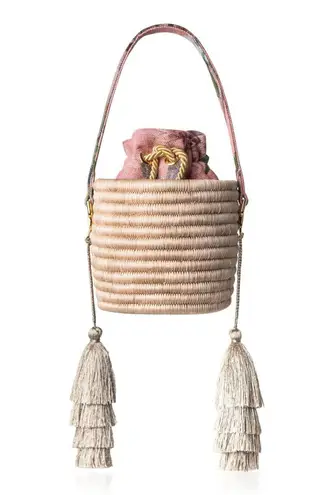 Maison Alma Paraiso Rose Bucket Handbag with Removable Strap Pink