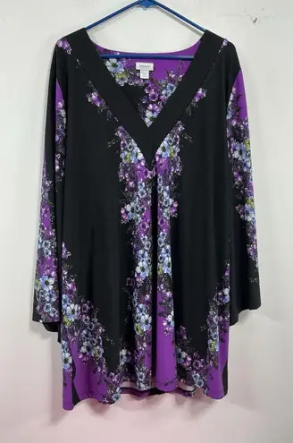 Womans Avenue Knee Length Shift Dress/top 22/24 Multicolor Floral Pullover Black Size undefined