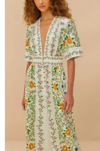 Farm Rio Off-White Folk Floral Lenzing™ Ecovero™ Euroflax™ Jumpsuit