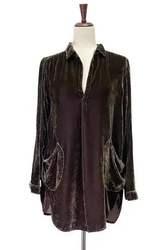 CP Shades Teton Tunic Size XS Brown Velvet Lagenlook Flowy Boho Top Made in USA