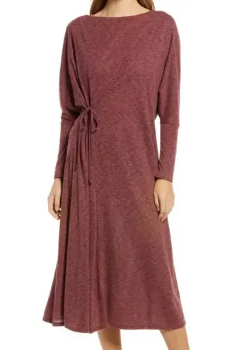 Caslon New Soft Knit Long Sleeve Side Tie Midi Dress Red Heather Size Small