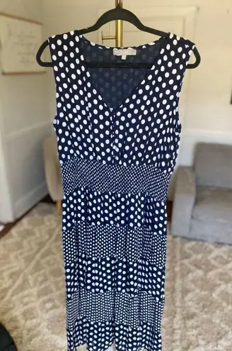 J. Gee Maxi Dress Polka Dot Navy White Tiered Preppy Resort Brunch Wedding Chic Blue Size undefined