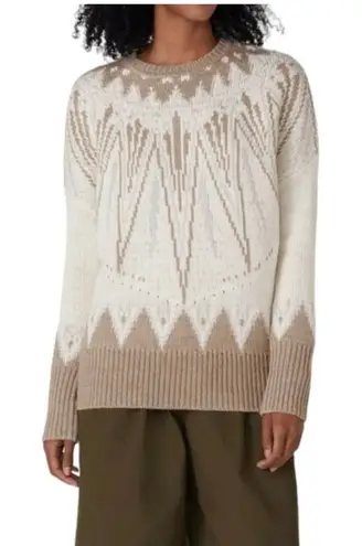 Adam Lippes Fair Isle Crewneck Wool Blend Sweater Cream Beige Size Small