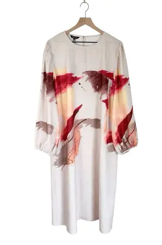 Misook Painted Sunset Blouson Sleeve Maxi Dress Beige Sz XL NWT