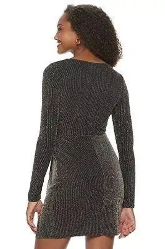 Three Pink Hearts Long Sleeve Side Knot Dress Black Sparkle Junior's Size XL