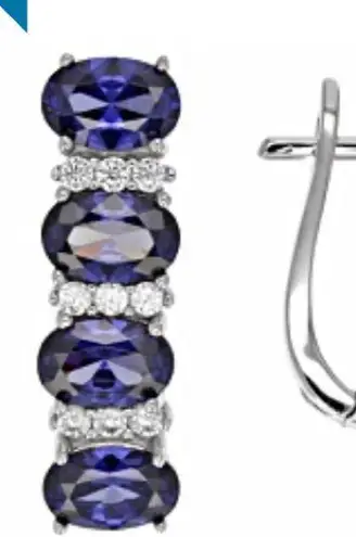 NWT Jtv Sapphire & White diamond Zirconia Rhodium Over Silver Earrings 7.75ctw Blue