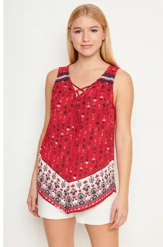 Westport Women's Red & Black Floral Print Sleeveless Blouse XS