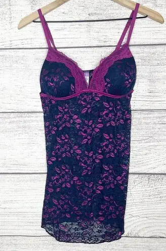 Lilac + London Blue & Purple Sheer Floral Lace Babydoll Chemise Size Medium
