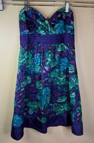 Moulinette Soeurs Strapless Size 4 Purple and blue/green floral dress Anthro